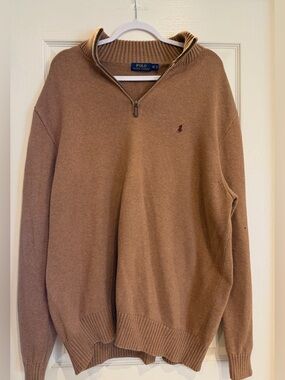 Ralph Lauren Men’s Camel Brown Quarter-Zip Sweater